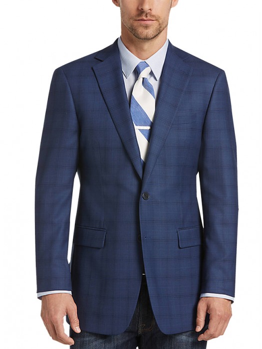 Blue Plaid Men Sports coat-Cavani Four seasons Mock Glen, Blue